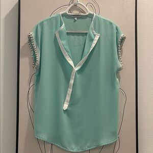 Chic Mint Blouse with White Accents
